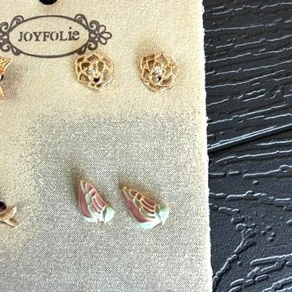 Joyfolie Take Flight Stud Earring Set Sand Gold 6 Pairs Floral Bird Rose NEW